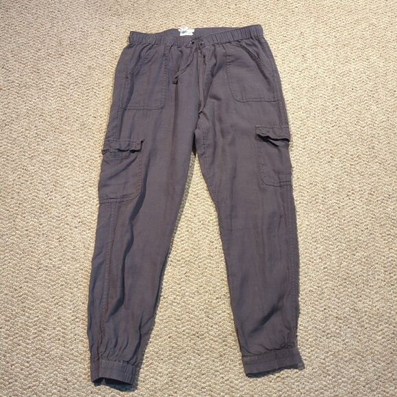 Nicole Miller New York Linen Pants Jogger Womens Medium Gray Cargo Utility - Picture 1 of 7